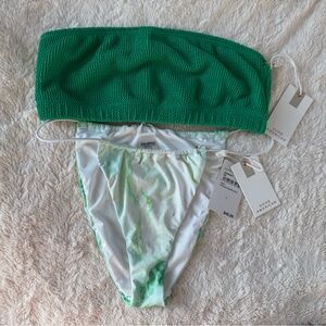 Good American Green Strapless Bikini Top and Triangle Bottom
